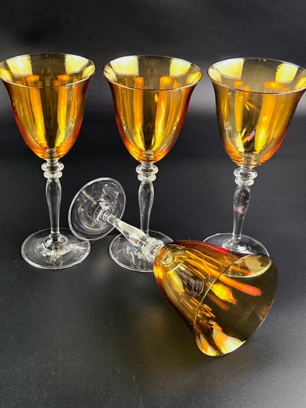 Vintage Pier 1 Gold Luster Water/Wine Glasses – Set of 4 – Flared Bowl